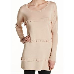 Solutions Beige Small  Tunic Ruffle SWEATER NEW
